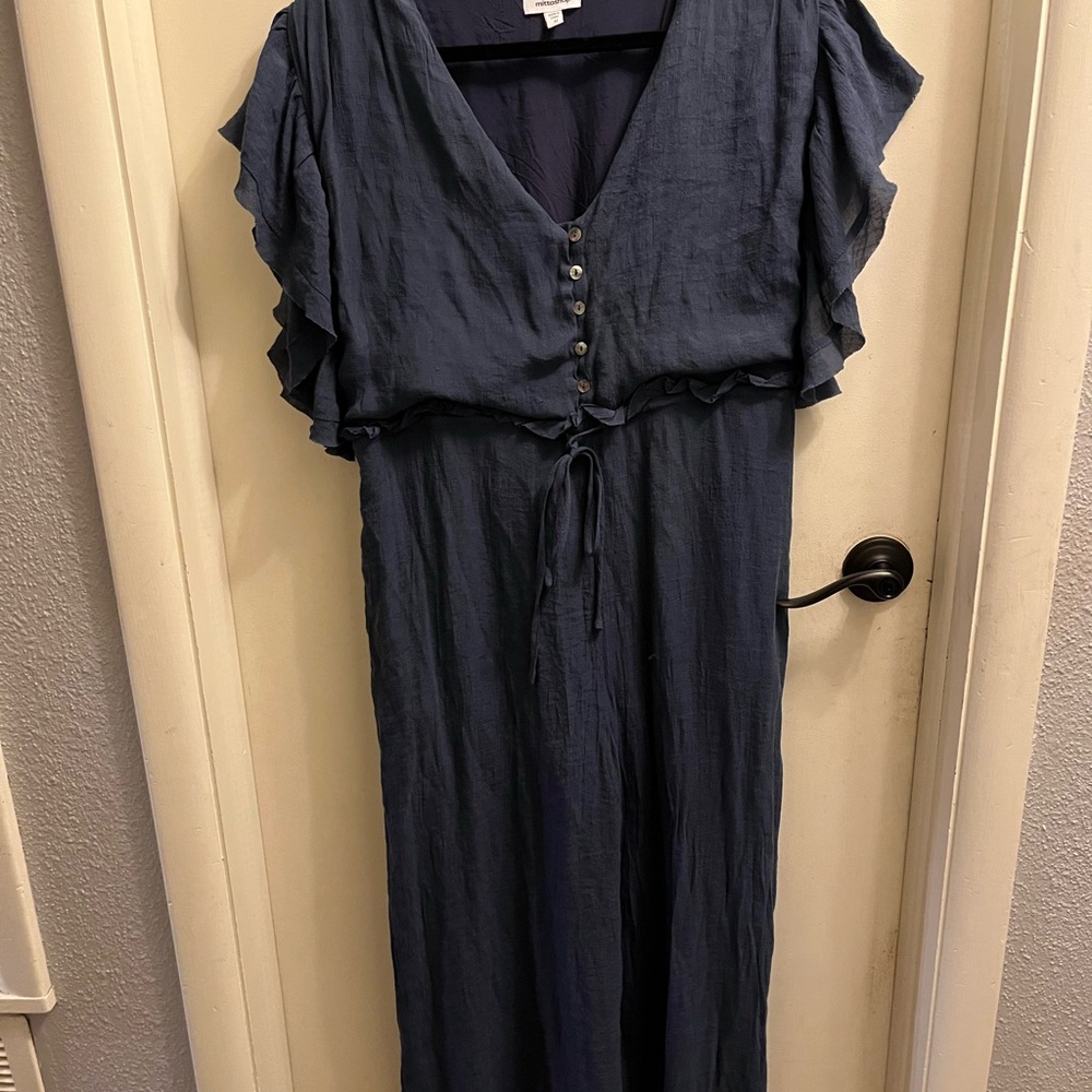 Mittoshop Deep Blue Maxi Jumpsuit with Button Detail